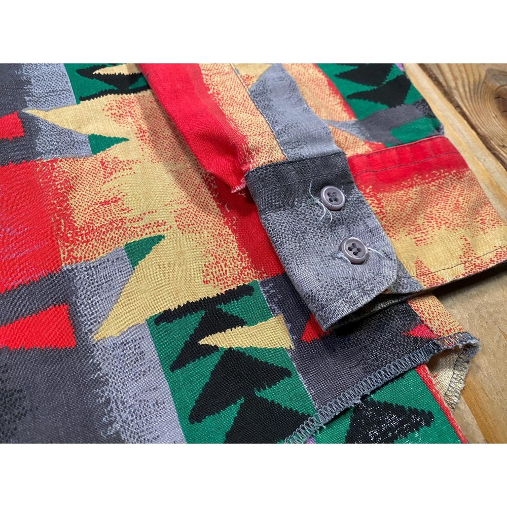 Vintage 90s Wrangler Cowboy Cut Aztec Western Shirt - USA Made X-Long Tails - Picture 8 of 9